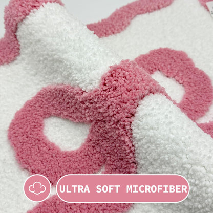 ASTRAG Pink Bow Bath Mat - Scalloped Bow Bathroom Rug Coquette Room Decor Microfiber Bath Mat Water Absorbent Non Slip Shower Carpet Valentines Day Girls Bedroom Aesthetic Preppy Rug (Pink,20" x 32")