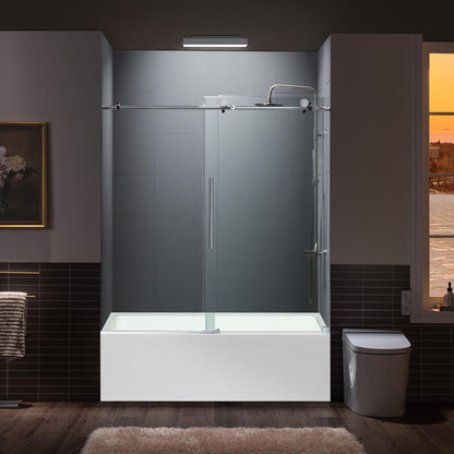Woodbridge Frameless Bathtub Shower Doors 56-60" Width x 62" Height with 3/8"(10mm) Clear Tempered Glass in Chorme Finish