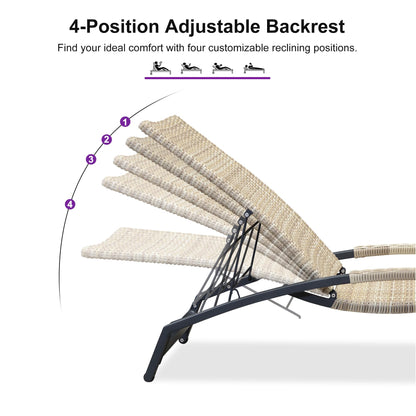 PURPLE LEAF Patio Chaise Lounge Chair Set of 2 Wicker Adjustable Recliner Tanning Chair for Outdoor Pool Beach Poolside Sunbathing Lounger Beige