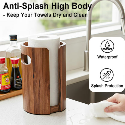 Wood Paper Towel Holder for Kitchen Countertop, Acacia Wooden Kitchen Towel Holder with Splash Guard, Handles & Weighted Non-Slip Base, Home Decor Essentials, for Kitchen, Bathroom,Apartment, RV