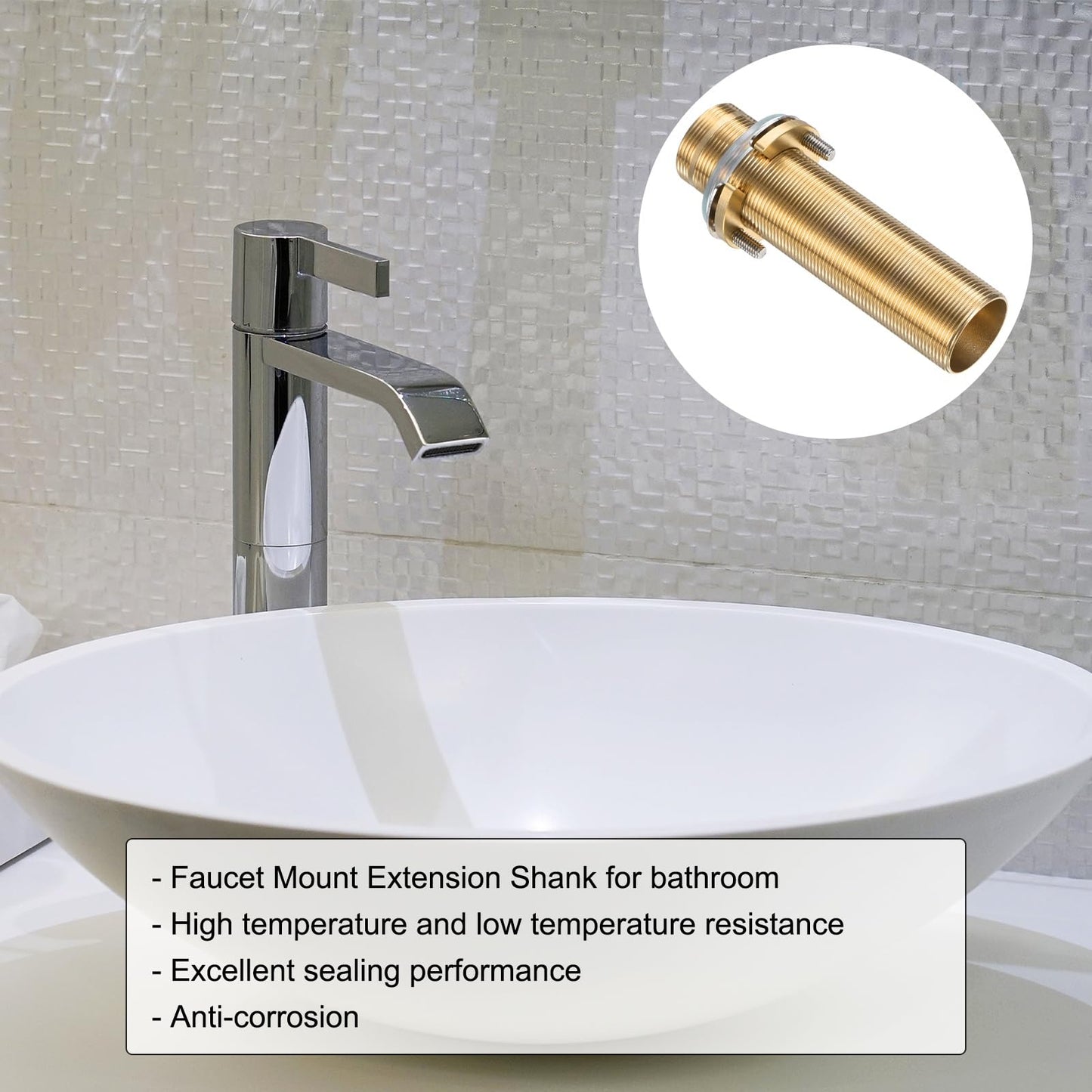 uxcell Faucet Mount Extension Shank 4.7"x 1.25" Brass Pipe Faucet Extension Nipple Locknut Kit with Brass Anti-Loose Nut and Gasket Fittings for Basin