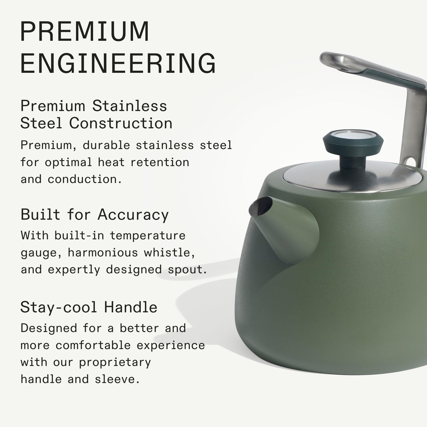 Made In Cookware - 2 QT Kettle - Willow Green - Stainless Steel - With Built-In Temperature Gauge - Includes Handle Sleeve - Induction Compatible