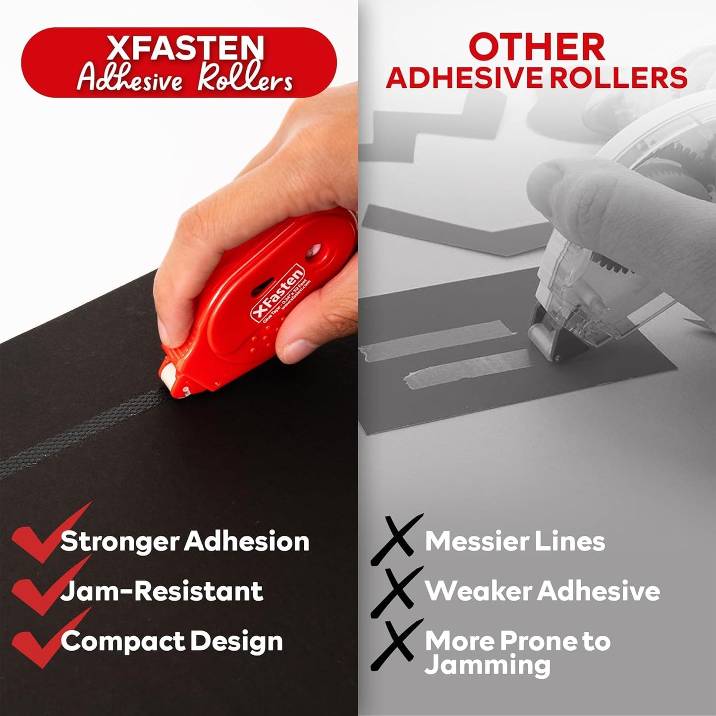 XFasten Double Sided Tape Roller, Japan Dots Red Adhesive Glue Runner, Paper Safe, 6mm x 59ft, 4-Pack for Scrapbook, Junk Journal Supplies, Craft & Stationary