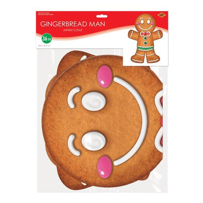 Beistle Jointed Gingerbread Man, 3’- Christmas Wall Decorations, Unique Gingerbread House Décor for Holiday Parties, Winter Wonderland Seasonal Accent for Homes and Classrooms