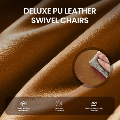 COLAMY 360° Swivel Accent Chair with Pillow, Leather Living Room Armchair No-Sag Foam & Sturdy Metal Base, Fully Assembled Swivel Accent Single Sofa for Bedroom Living Room, Reading Room, Brown