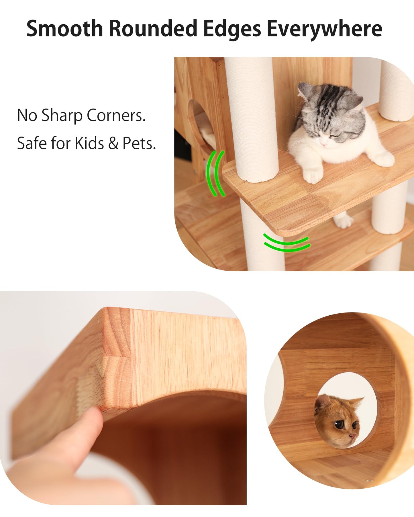 PETTIFUL Wood Cat Tree for Large Cats, 62-Inch Tall Modern Cat Tower with Condo & Scratching Posts - Easy to Clean, Heavy-Duty, Furniture-Grade Design for Stable Climbing, Eco-Friendly (White 62'')
