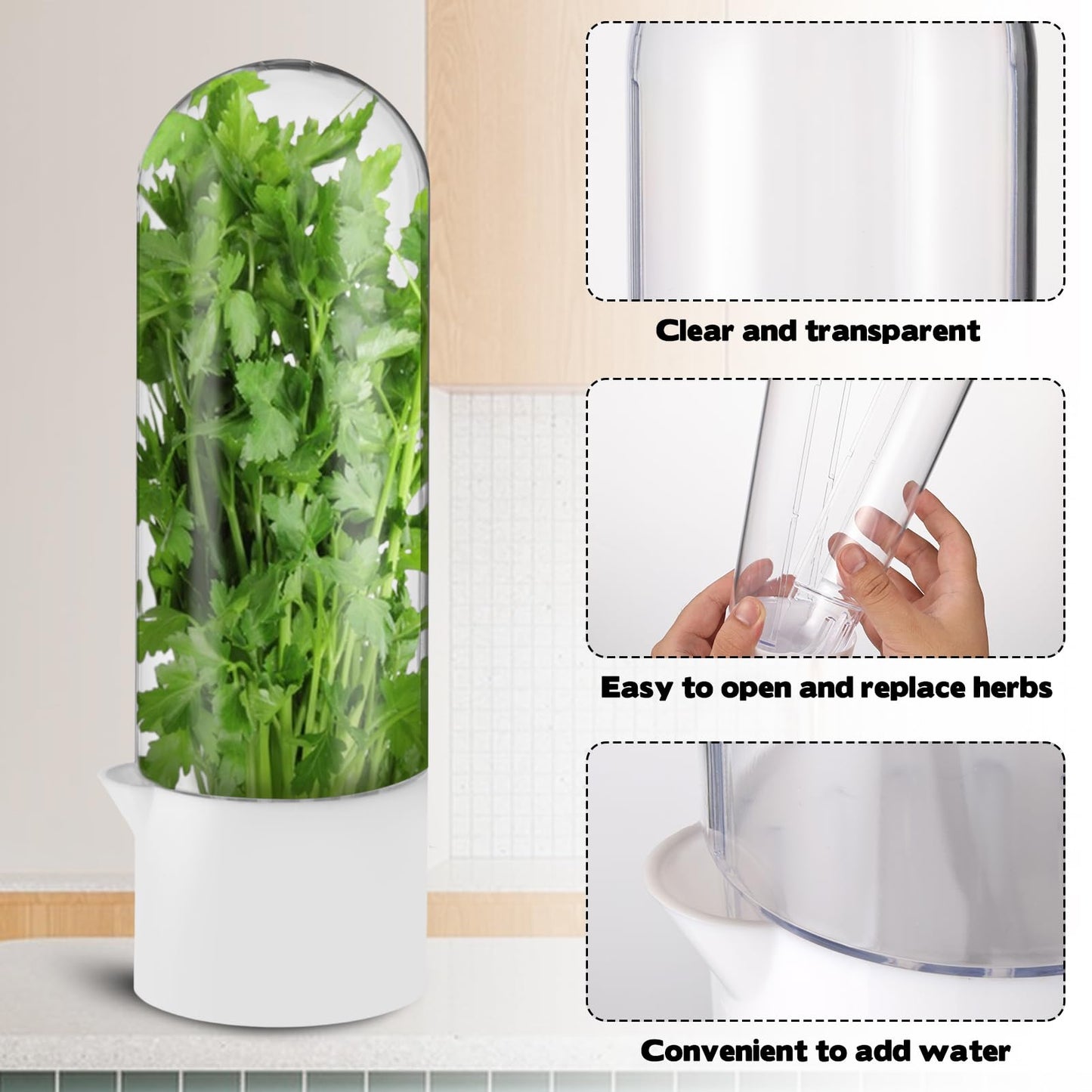 3 Pack Herb Saver for Refrigerator Large Fresh Herb Keeper Cilantro Container for Refrigerator Vegetable Preservation Container for Cilantro Asparagus Mint Rosemary Parsley Basil for 2-3 Weeks