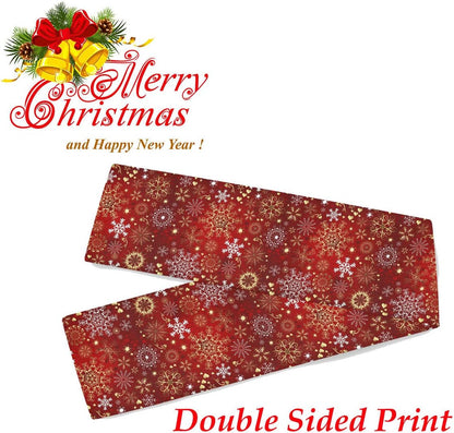 Christmas Winter Snowflake Table Runner, 13x90 Inches Double Sided, Luxurious Gold Red for Kitchen Dining Decor