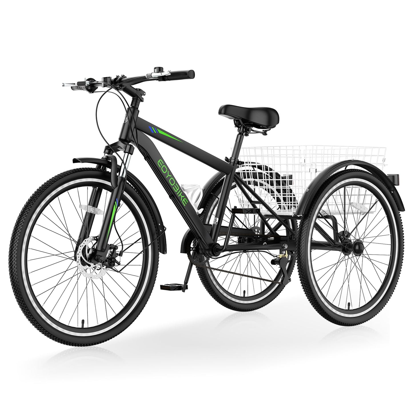 Slsy Adult Mountain Tricycle, 7 Speed Three Wheel Bike, 24/26 Inch Adults Trikes for Seniors with Shopping Basket, Exercise Men's Women's Tricycles