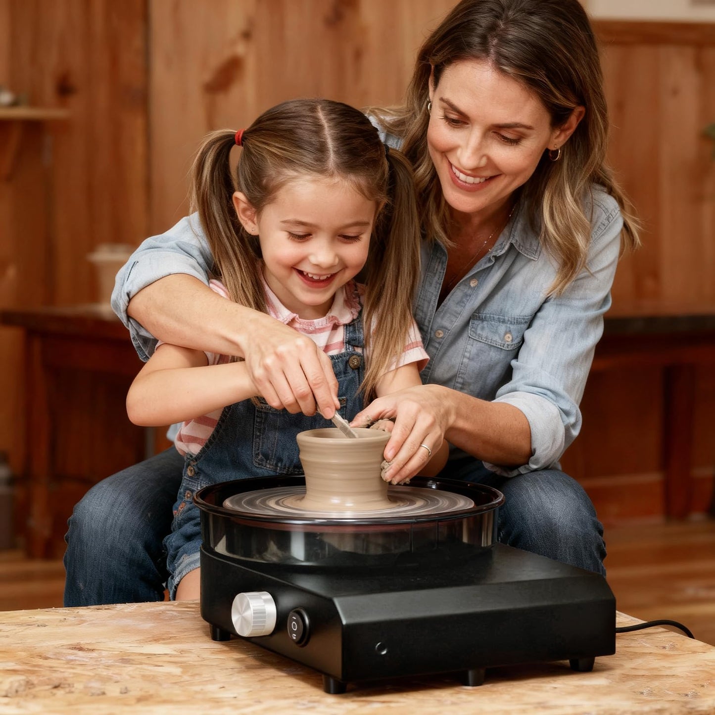 30W Mini Pottery Wheel Kit, 6" Turntable Two-Way Rotation Clay Wheel, Adjustable Speed Ceramic Making Machine, Pottery DIY Machine for Kids and Beginners Black