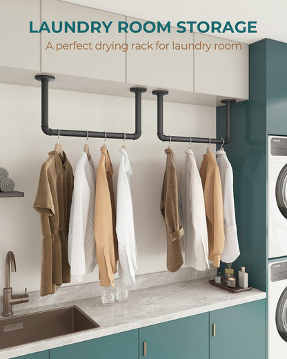 OROPY Industrial Pipe Clothes Rack, Set of 2 Heavy Duty Wall Mounted Black Iron Garment Bar