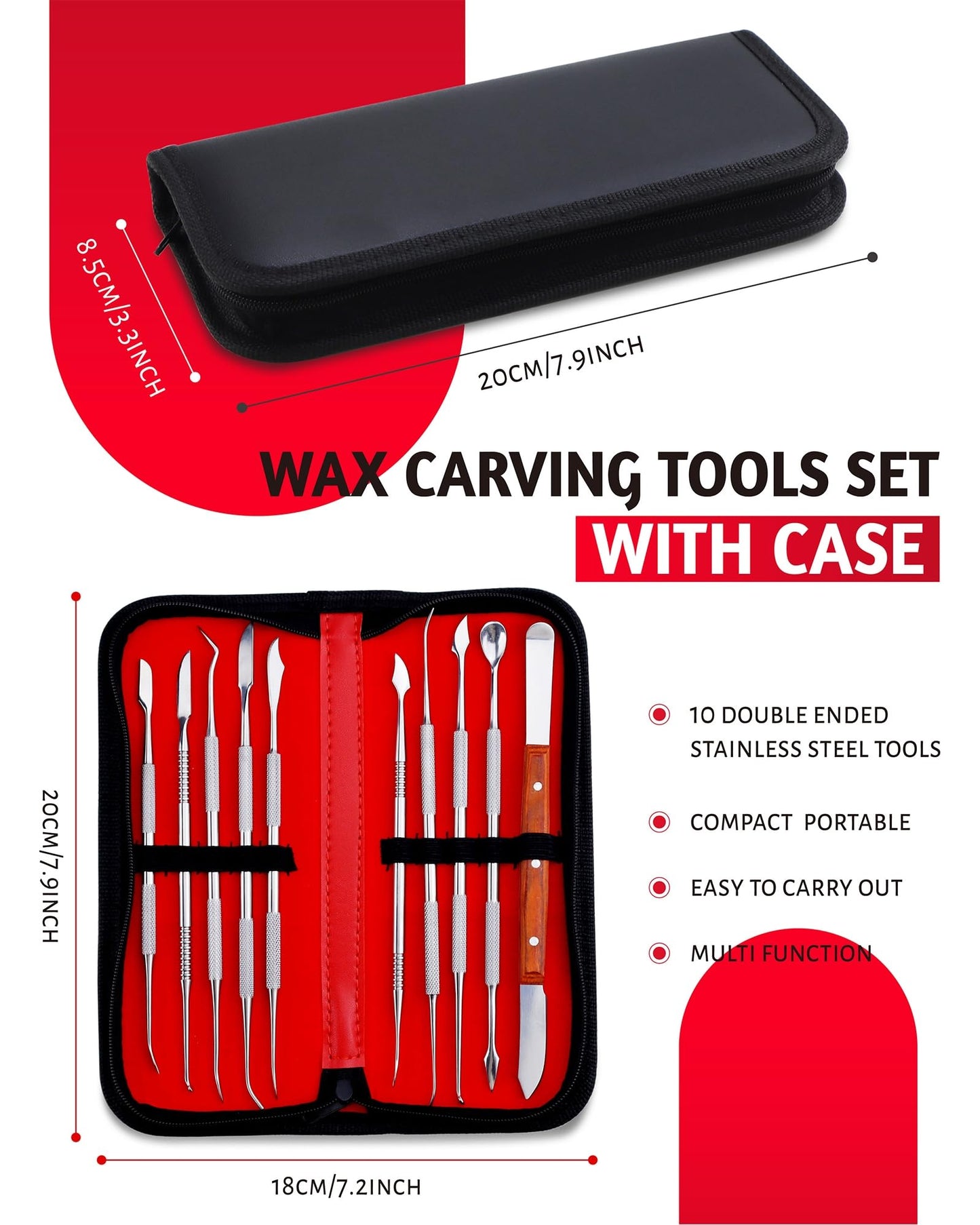 YETOOME 10 Pcs Dental Wax Carving Tools Set with Case, Stainless Steel Clay Sculpting Pottery Sculpture Tools for Dental Pottery Sculpting Plaster Carving