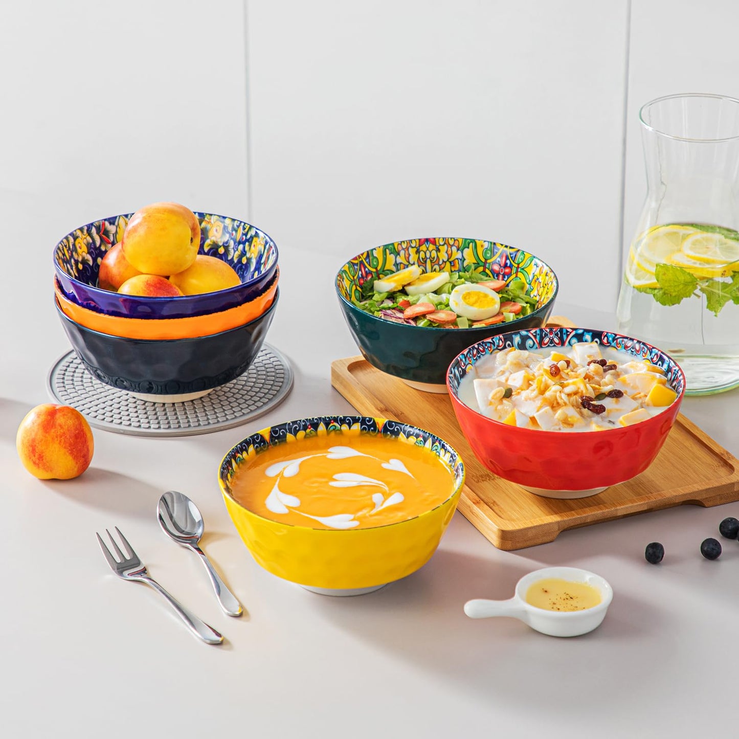vancasso Ceramic Bowls Set of 6-26 oz Bohemian Style Colorful Cereal Soup Bowls, Microwave & Dishwasher Safe, Porcelain for Kitchen, Dining, Party (Gift Box)