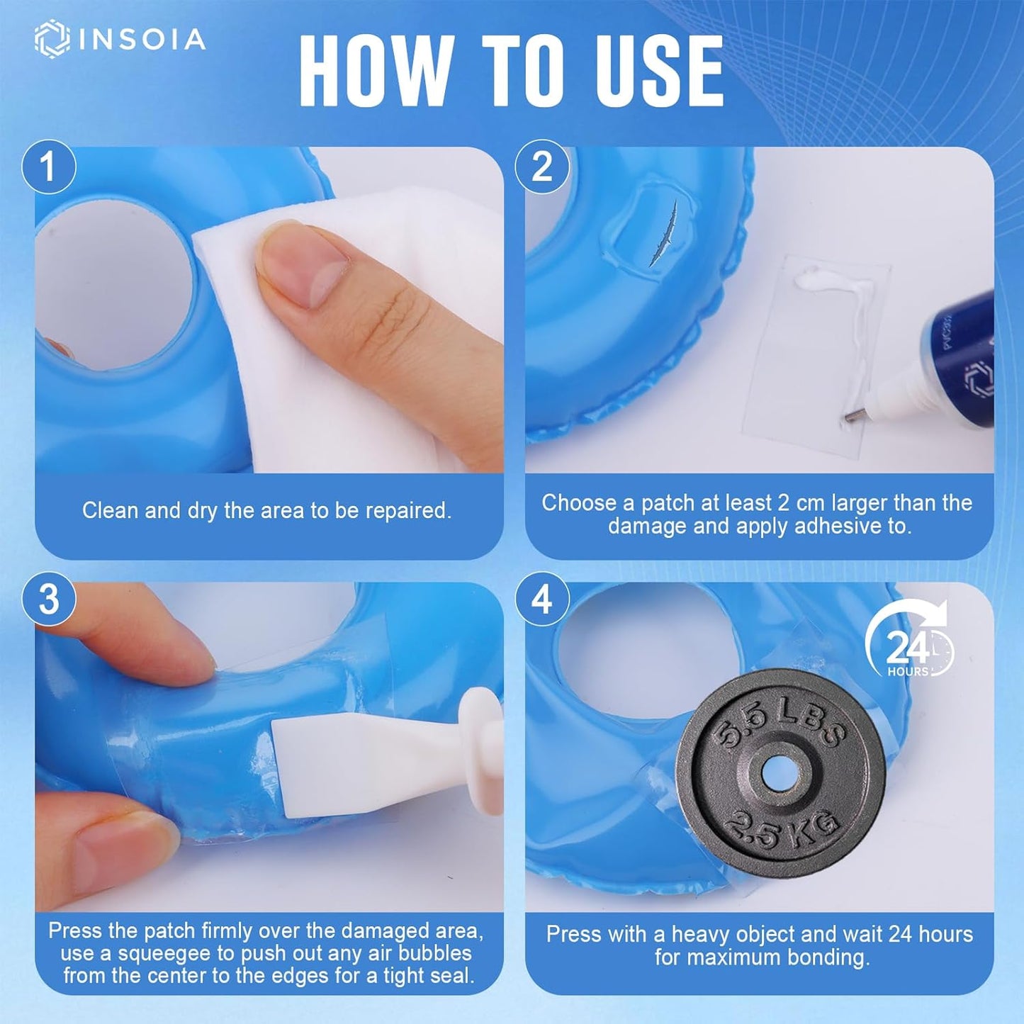 15 ML 4 Swimming INSOIA Pool Liner Patch, Air Mattress Repair Kit x Waterproof Vinyl Repair Patch Kit for Inflatables