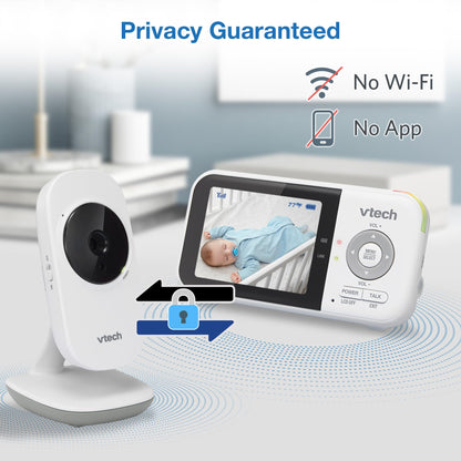 VTech VM819 Baby Monitor with Camera and Audio, 2.8” Screen Portable Baby Camera, Night Vision, 2-Way Audio, Temperature Sensor and Lullabies, Secure Transmission No WiFi, Ideal for Baby/Elderly/Pet