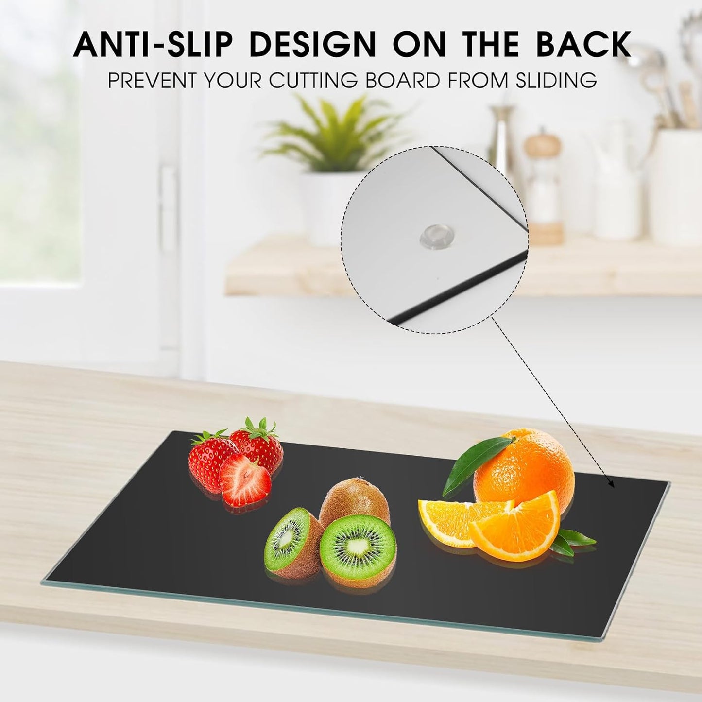 Tempered Glass Cutting Board for Kitchen, 16"x12" Black Chopping Board with Non-Slip Feet, Heat & Shatter Resistant