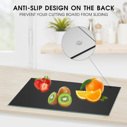 Tempered Glass Cutting Board for Kitchen, 16"x12" Black Chopping Board with Non-Slip Feet, Heat & Shatter Resistant