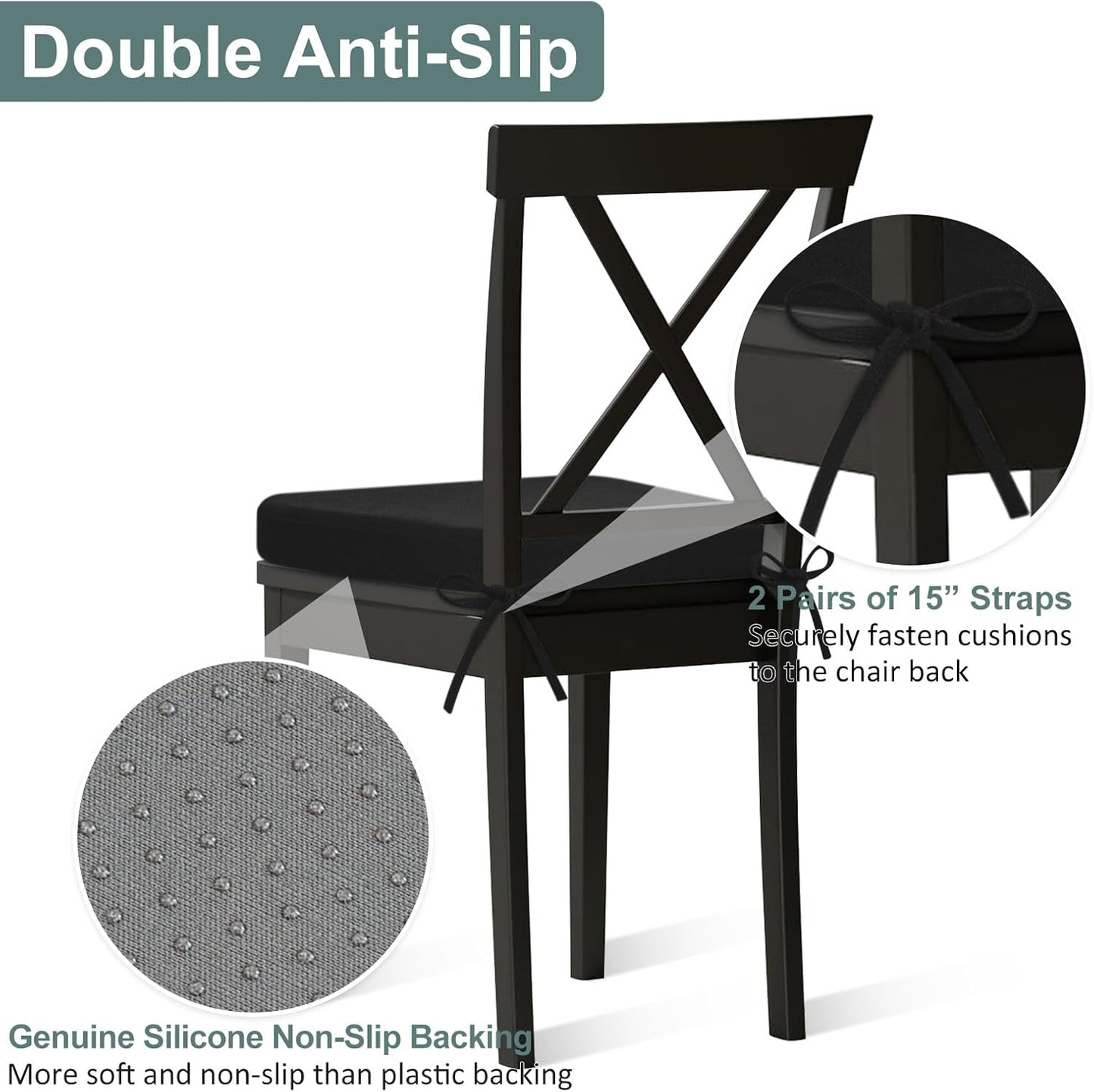 17" 16" 2", Shinnwa Dining Chair Pads, Patented Design Memory Foam Kitchen Chair Cushions with Ties and Washable Cover