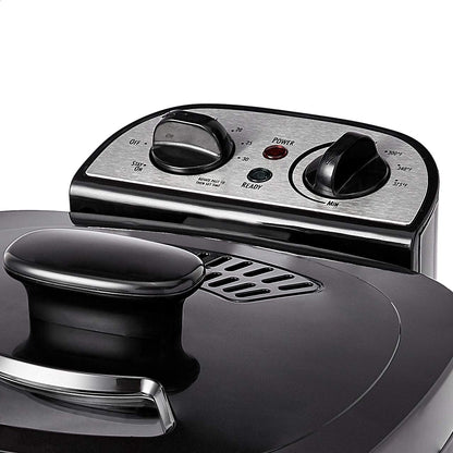 Amazon Basics 2.1-Qt (2.0L) Electric Deep Fryer with 8-Cup Oil Capacity, Adjustable Temperature Control, Timer, Easy Draining Removable Basket, Viewing Window, 1500W, Black