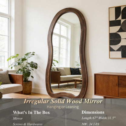 DAOYIJIAJU Large Irregular Floor Mirror, 67"x31.5" Organic Floor Mirrors with Triple Layer Solid Wood Frame, Premium Asymmetrical Full Body Mirror for Living Room Entryway Bedroom, Leaning/Hanging