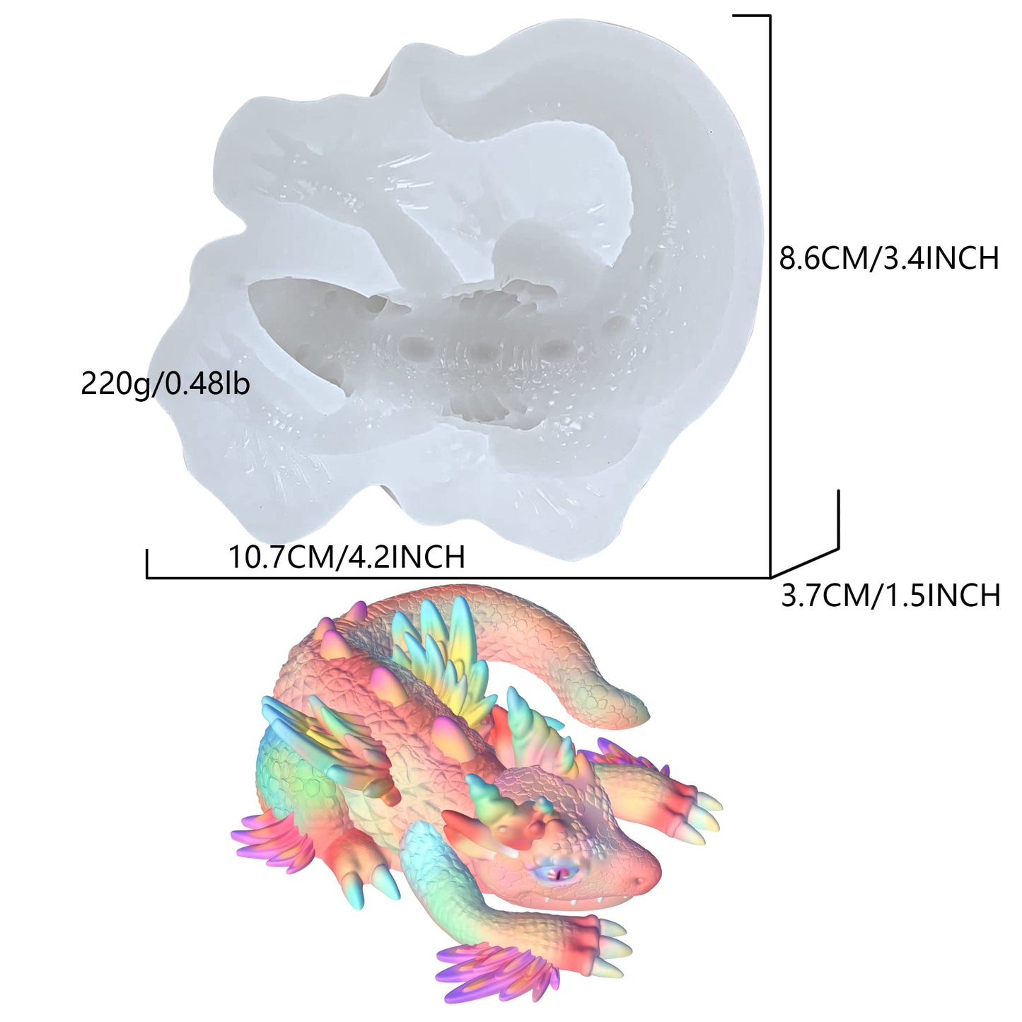 KAKIWYHHH Magical Rainbow Dragon 3D Epoxy Resin Silicone Mold for Fondant Sugar Craft, Cake Topper Decorating, Polymer Clay, Plaster