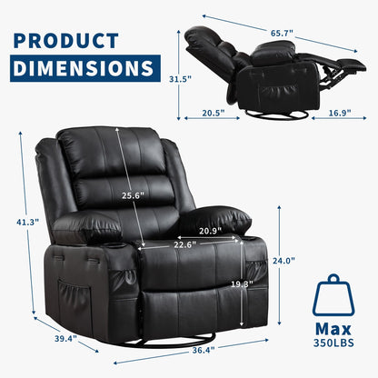 Rocking Recliner Chair for Adults PU Leather Wide Upholstered Glider Recliner with Cup Holder Deep Seat Single Sofa Rocker Chair for Nursery Living Room