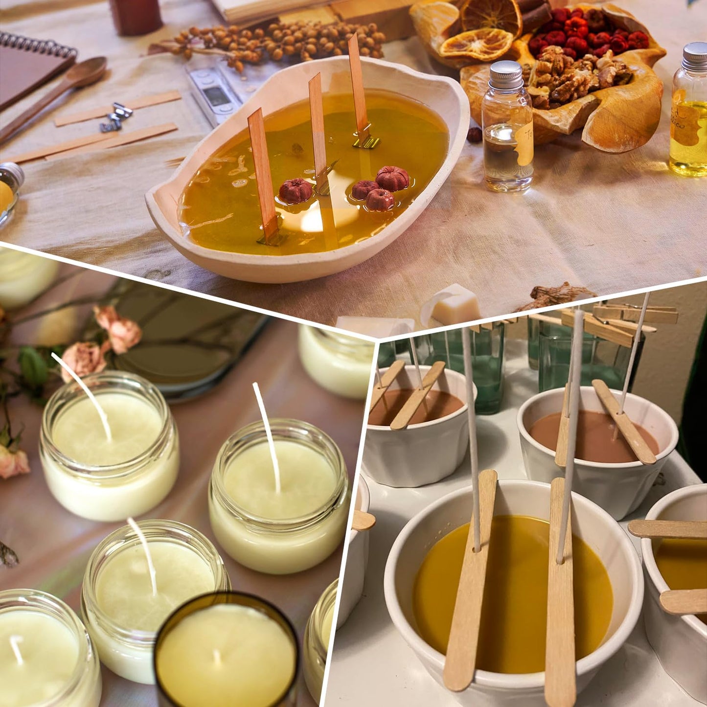 130 Pcs Candle Wicks for Candle Making Kit: 100 Cotton & 30 Wood Wicks with Complete Tool Set (Wick Holders, Wick Stickers, Candle Tabs, Tweezers, Pen), for Soy Beeswax DIY Candles