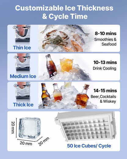 VEVOR Commercial Ice Maker Machine, 130 lbs/24h with 16-30 lbs Storage Capacity, Built-in/Freestanding/Under Counter, Stainless Steel Ice Maker with LED Display & Self-Cleaning, Home Bar Restaurant