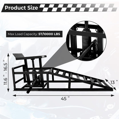 Rovibek 2 Pack Hydraulic Car Ramps, 11000LBS 5T Car Ramp High Lift 11.6"-16.5", Heavy Duty Steel Car Lift Ramp, Automotive Truck Service Ramps for Oil Changes Maintenance, Black