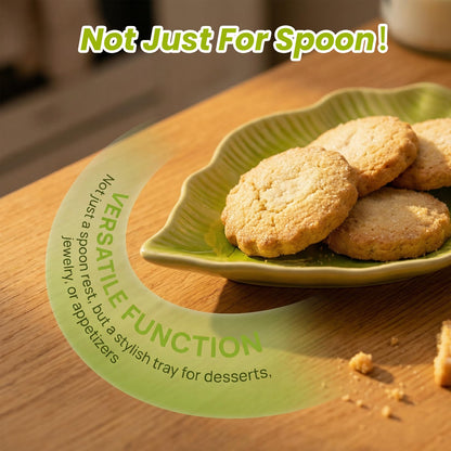 Ceramic Leaf Spoon Rest for Stove Top,Cute Green Leaf Cooking Spoon Holder for Kitchen Counter,Large decorative Spatula Rest Utensil Rest,1 Pack