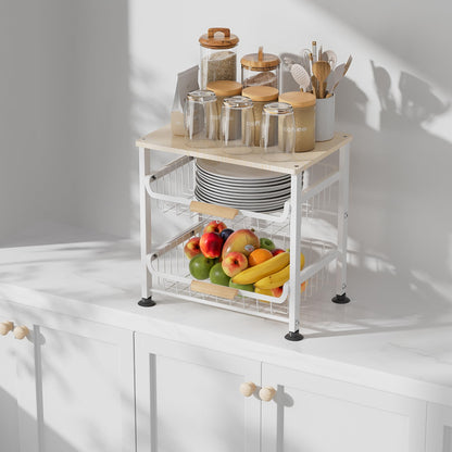 NiuYichee 3-layer Kitchen Fruit Storage Basket Snack Rack, Countertop & Desktop Pull-out Metal Basket with Handle, Organizers
