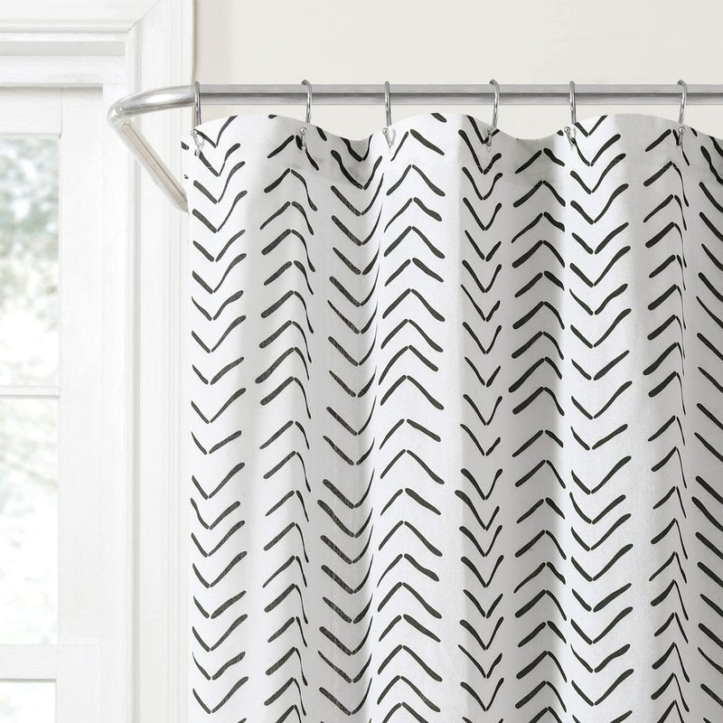 Lush Decor Hygge Modern Arrow Linen Look Shower Curtain, 72" X 72", Black & White