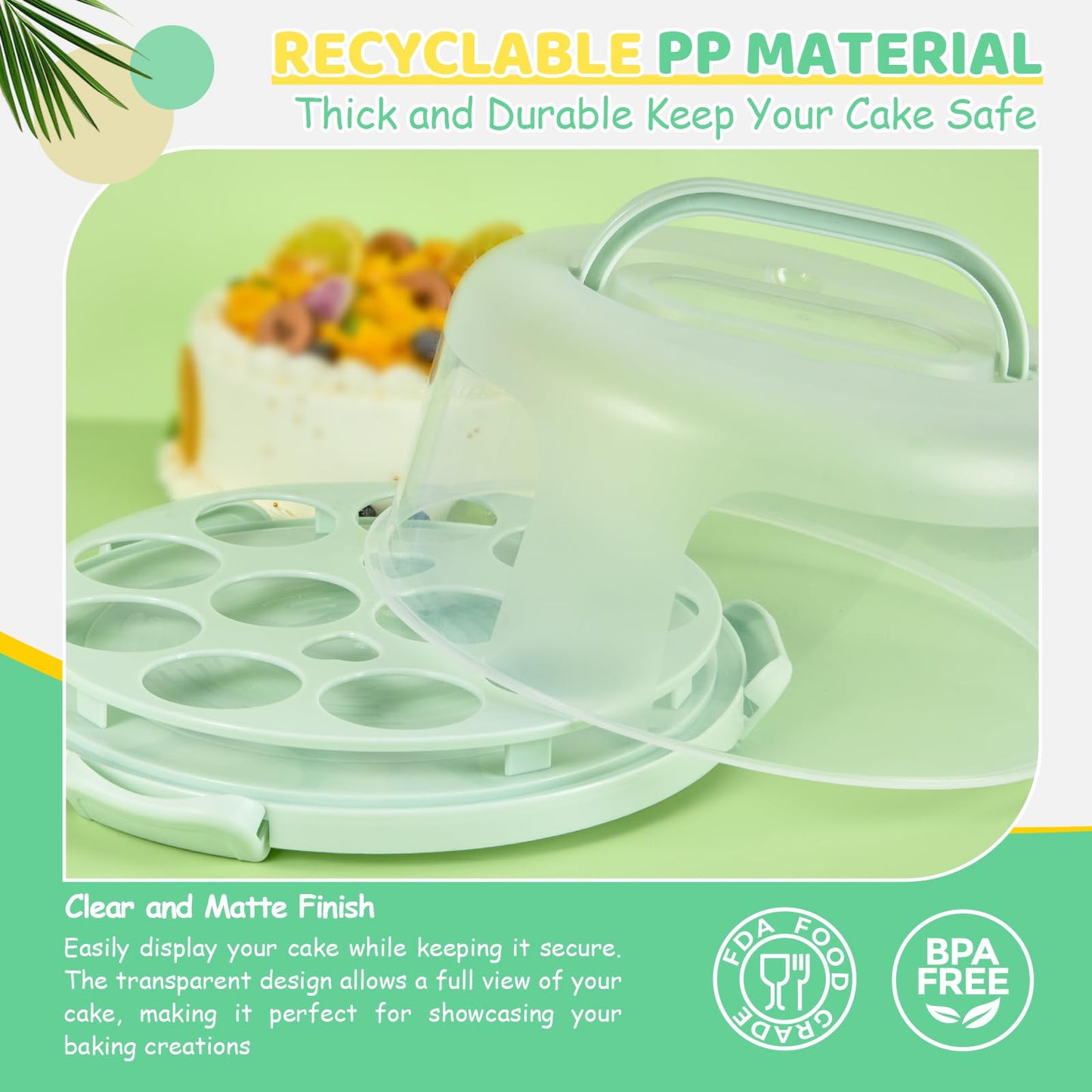 Ohuhu Cake Carrier with Lid and Handle, BPA-Free Cake Containers Cake Holder for 10 inch Cake with 2 Handles Cupcake Carrier - Plastic Cover Two Sided Base for Transport Pie Nuts Fruit Perfect Gifts