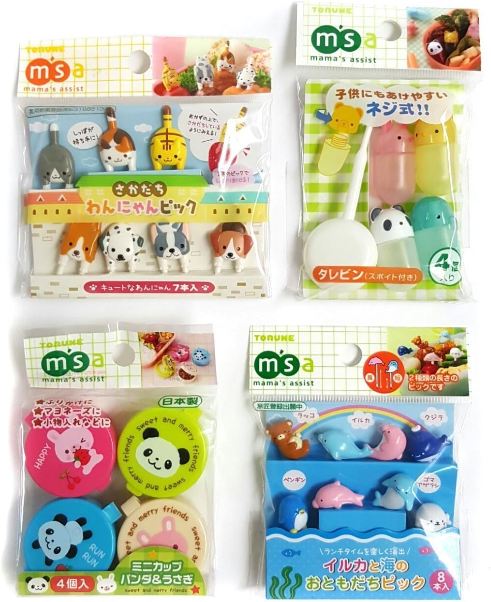 Torune Food Picks Bento Lunch Sea Animal Dog and Cat Mini Container Soy Sauce Case 4 Kinds Set