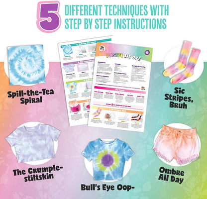 DOODLE HOG Pastel Tie Dye Kit for Large Groups, DIY Tie Dye Kit for Kids, Clothing Dye Supplies, Tie Dye Kits for Adults, 6 Full Bottles, 12 Refills Packets