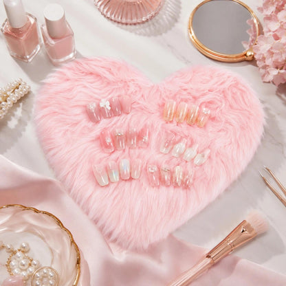 LOGOFUN Nail Background Mat for Pictures Faux Fur Nail Mat for Pictures Heart Shaped Fluffy Nail Cushion for Nail Display Photography - Pink (19.65X17.29X0.39in)