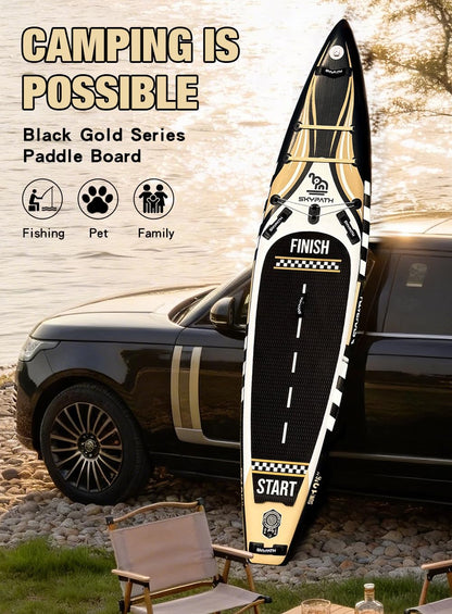 Inflatable Stand Up Paddle Board,10'6-12'6''* 30-34''Ultra-Light SUP Board,Blow Up Paddle Board, for Youth & Adults of All Skill Levels with Full Set of SUP Board Accessories (Black & Gold-F2)