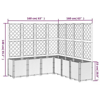 Xolmizyn Modular Garden Planter with Trellis, 63 x 63 x 55 Inch Large Outdoor Raised Bed for Climbing Plants, Weather Resistant Synthetic Polypropylene Plant Box, Brown