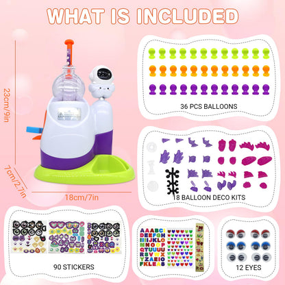DIY Balloon Animal Craft Kit with Stickers & Air Pump, Create Your Own Magic Balloon Making Craft Toys for Kids, Creative Arts Crafts Birthday Christmas Gifts for Girls & Boys Ages 3-12 (White)