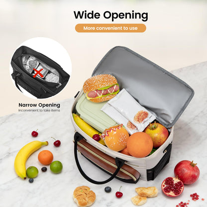 LOVEVOOK Insulated Lunch Bag Women,Wide Opening Adult Lunch Box Women,Large Leakproof Cooler Bag for Work Picnic Beach Family College,Lunch Teacher Tote Bag with Adjustable Shoulder Strap Cup Holder