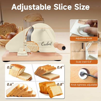Manual Bread Slicer for Homemade Sourdough Bread, Add Metal Rails, Hand Crank Bread Slicer Machine with Scale Line and Suction Cup, Stainless Steel Blade Bread Cutter Adjustable Thickness