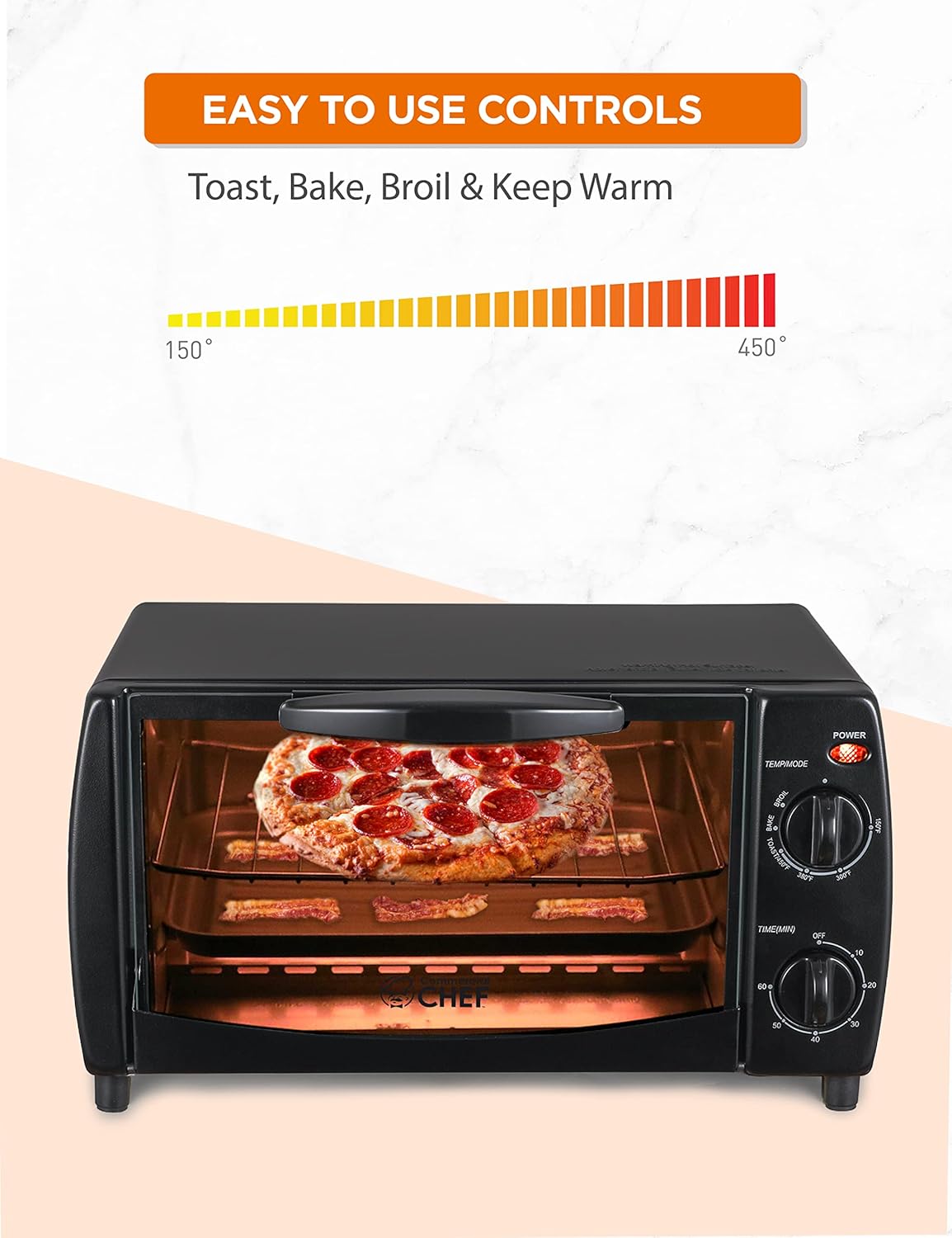 Commercial Chef 10 Liter Mechanical Toaster Oven, 4 Slice