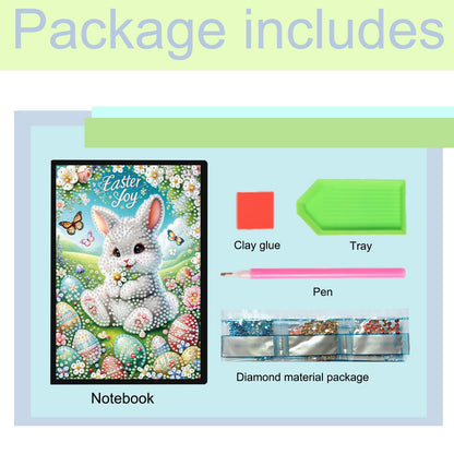 TDFERAN Notebook Easter Bunny 5D Diamond Painting Notebook Diamond Art Kits Notepads Rabbit Sketchbook Journal Book Diary Cross Stitch Journal Knowledge Record Book Suitable for Women