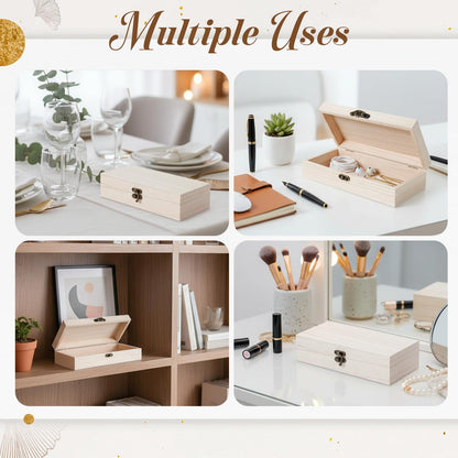 Oqqlin 10 Pack Wooden Box with Hinged Lid, Unfinished Wooden Boxes for Crafts 7.87 x 3.9 x 1.96 Inch Large Unpainted Paulownia Wood Box for DIY Crafts and Jewelry Storage