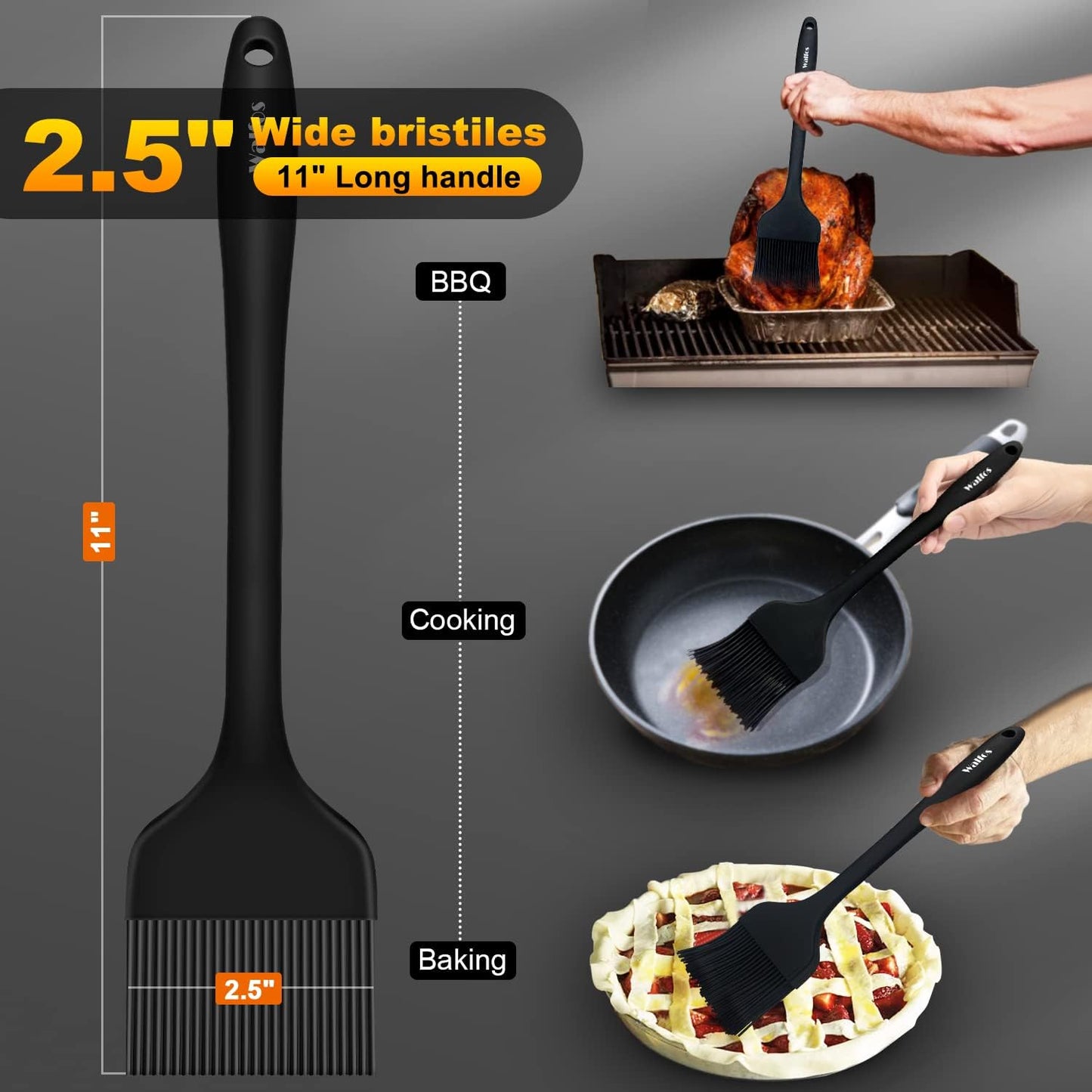 WALFOS Extra Large Silicone Basting Pastry Brush - 2.5 inch Wide Bristle Brush for BBQ Grill Baking Kitchen Cooking