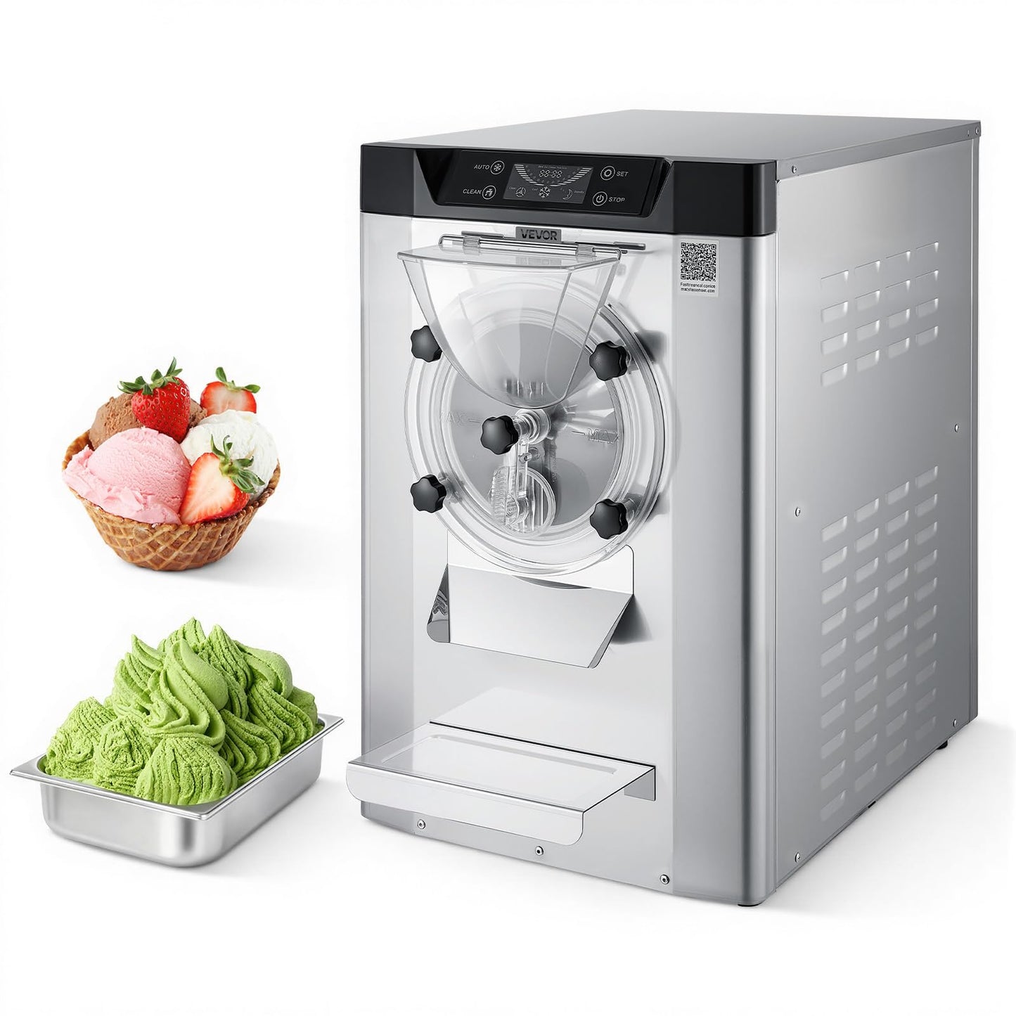 VEVOR Commercial Hard Ice Cream Machine, 2000W 3.17-5.28 Gal/Hour, Countertop Gelato Hard Serve Ice Cream Maker with 6L 304 Stainless Steel Cylinder, Auto Clean LED Panel for Snack Bar Restaurants