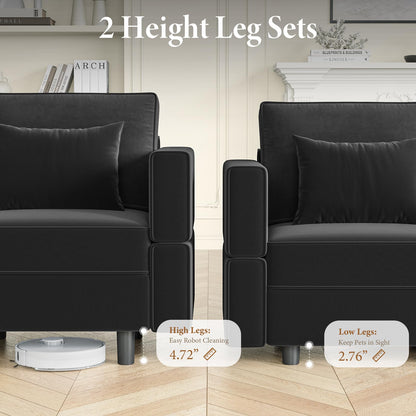 Vesgantti Modular Sofa Bed with Storage, 92" Sleeper Sofas with 9 Seats Storage Chaises Removable Cover, Luxury Large Velvet Sectional Couch Set for Living Room, Apartment, Home Theater, Black
