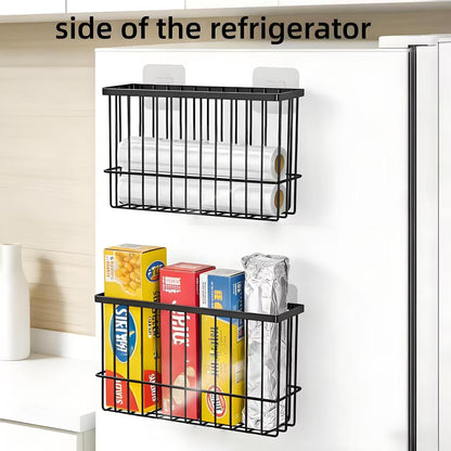 SXSWNSDLX 2 Pack Adhesive Cabinet Door Organizer, No Drilling Required, Hanging Storage Basket Organizer Wall Mounted Pantry, for Kitchen, Fridge, Bathroom (Black)