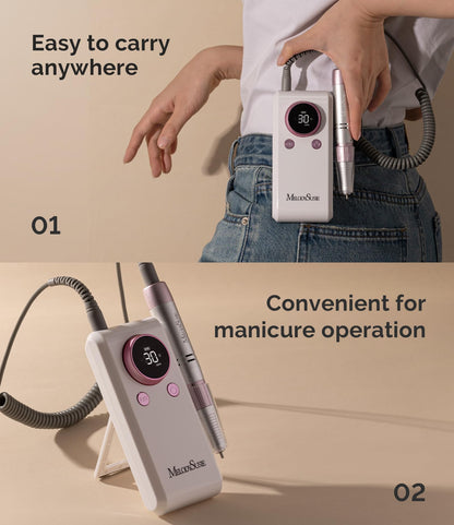 MelodySusie 2 in 1 Professional Nail Drill, 30000 RPM SC330G Electric Nail File with Kickstand for Gel Nails Polishing Removing, Portable Cordless Nail Efile for Manicure Pedicure at Home & Salon,Gold