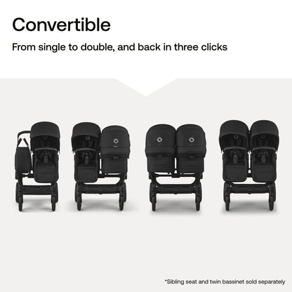Bugaboo Donkey 6 Sibling Seat – Complete Second Seat Kit for Side-by-Side Double Stroller Conversion, Reversible & Reclining Toddler Seat with Sun Canopy – Deep Indigo